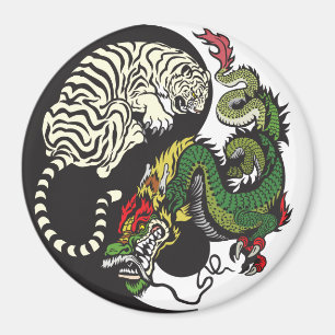 Aimant symbole du dragon vert et du tigre blanc yin yang