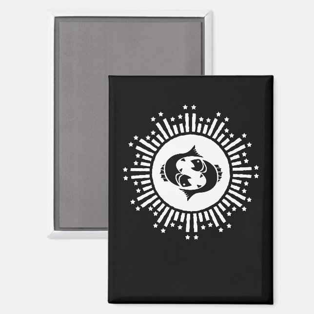 Aimant Symbole du zodiaque Poissons avec explosion d'étoi (Recto/Verso)