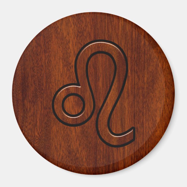 Aimant Symbole Leo Zodiac en bois de mahogany (Devant)