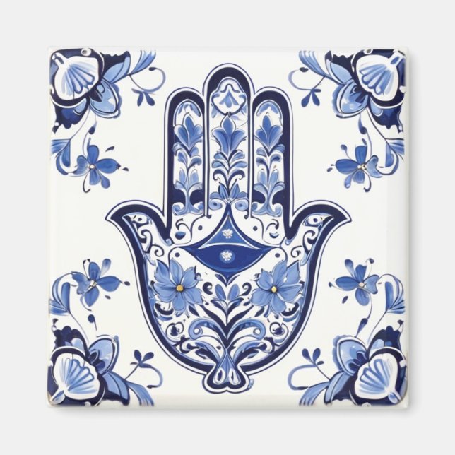 Aimant Symbole main de Hamsa - Main bleue et blanche de F (Devant)