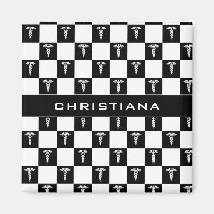 Aimant Symbole Médicale noir et blanc personnalisé Caduce