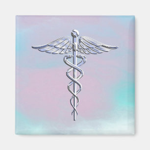 Aimant Symbole Médicale Silver Caduceus Mère Pearl Décor