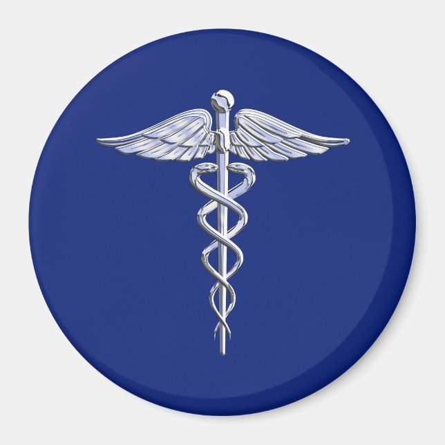 Aimant Symbole Médicale Silver Caduceus sur le Décor bleu (Devant)