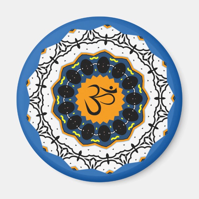 Aimant Symbole spirituel Mandala Yoga Om Symbole bleu Géo (Devant)