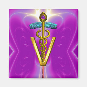 Aimant SYMBOLE VÉTÉRINAIRE CADUCE D'OR Fuchsia Rose