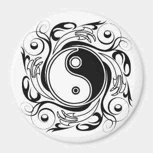 Aimant Symbole Yin et Yang Style tatouage noir et blanc