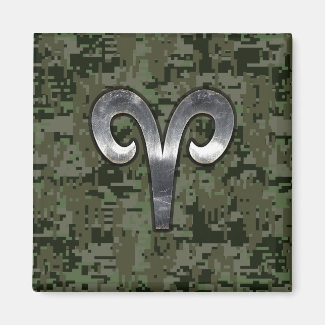 Aimant Symbole Zodiac Silver Aries Camo numérique vert (Devant)