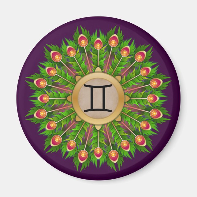 Aimant Symbole Zodiaque de plumes de paon Gemini (Devant)
