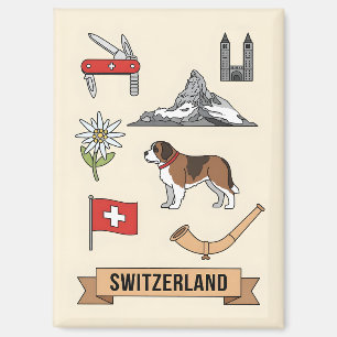 Aimant Symboles Nationaux Iconiques de Suisse pour Voyage