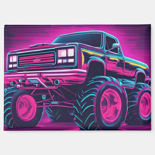 Aimant Synthwave Monster Truck (Recto)