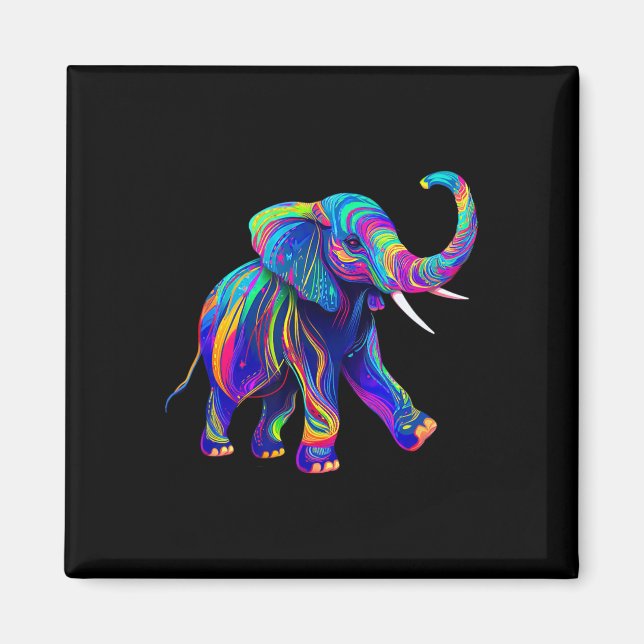 Aimant Synthwave Rétro 80s 90s Éléphant Trompe en Haut Ch (Devant)