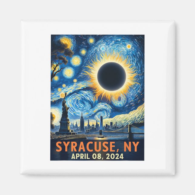 Aimant Syracuse New York Total Solar Eclipse 2024 Starry (Devant)