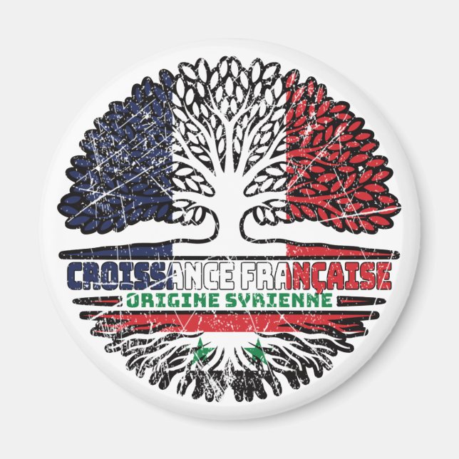 Aimant Syrie Français France Arbre Racines Drapeau (Devant)