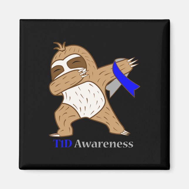 Aimant T1d Diabetes Awareness Ribbon Dabbing Sloth Warrio (Devant)