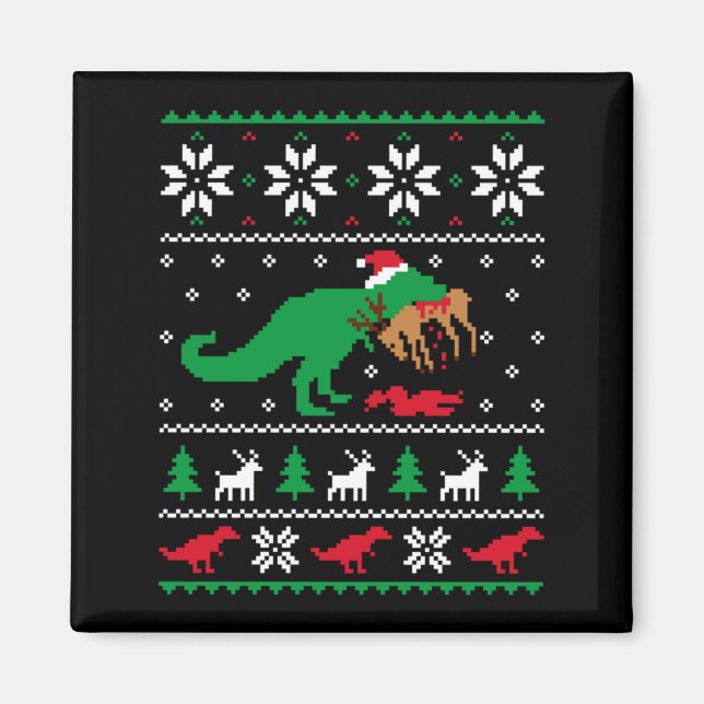 Aimant T Rex mangeant le renne drôle de dinosaure Noël la (Devant)