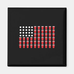 Aimant T Shirt Cadeau 4 Juillet Beer Pong Drapeau América
