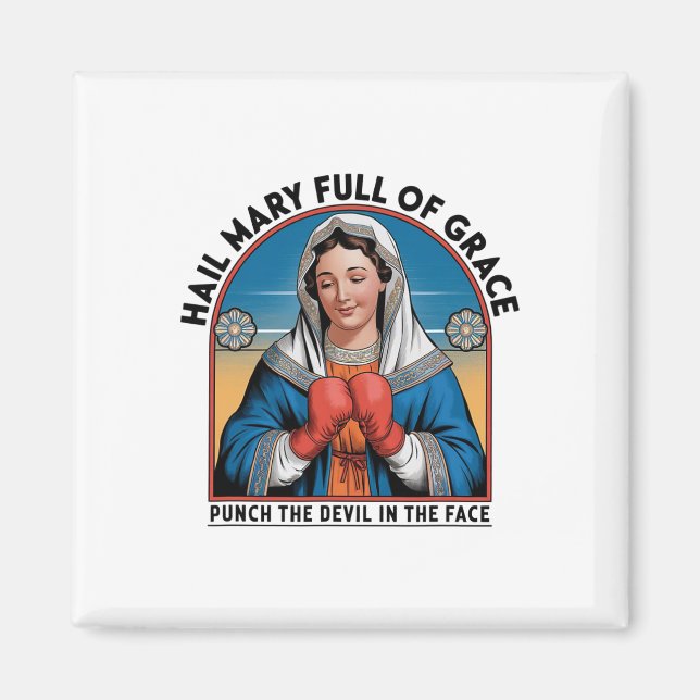 Aimant T-shirt de boxe religieuse Marie drôle de coup de  (Devant)