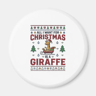 Aimant T-shirt de Noël drôle de girafe au traîneau