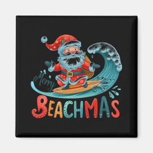 Aimant T Shirt Design Rétro Surfant Santa Beachmas Joyeux