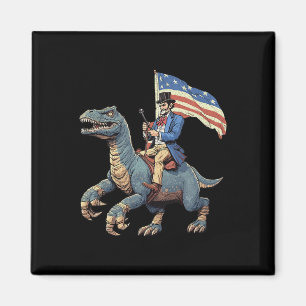 Aimant T-shirt drôle Abe Lincoln chevauchant un dinosaure