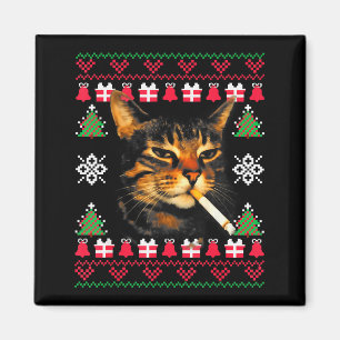Aimant T-shirt drôle de chat qui fume pour Noël