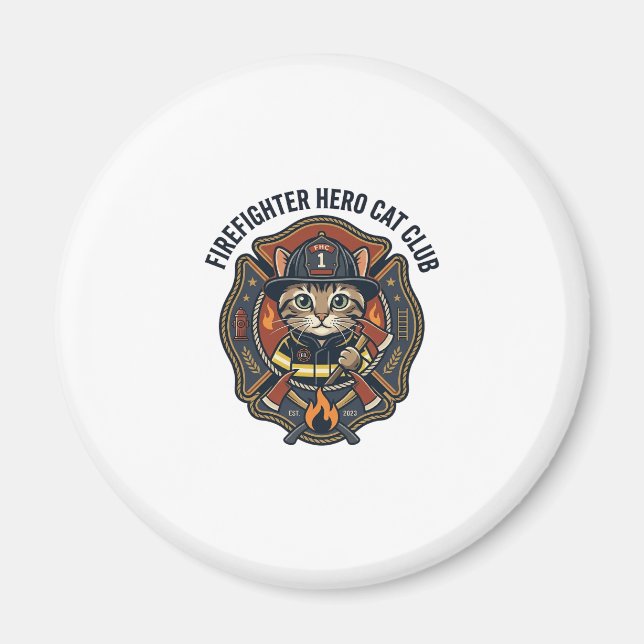 Aimant T-shirt graphique chat héros pompier - Pompiers (Devant)