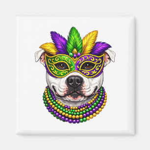 Aimant T-shirt Mardi Gras drôle pour chien Pit Bull blanc