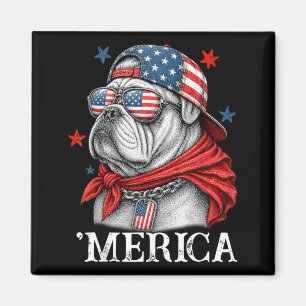 Aimant T-shirt Patriote Bulldog 4 Juillet Amérique Hommes