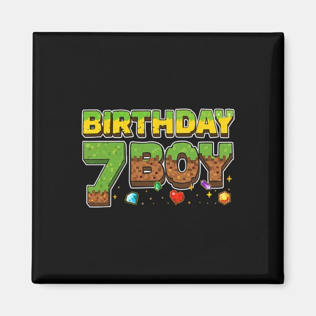 Aimant T-shirt pixel drôle garçon d'anniversaire 7e anniv (Devant)