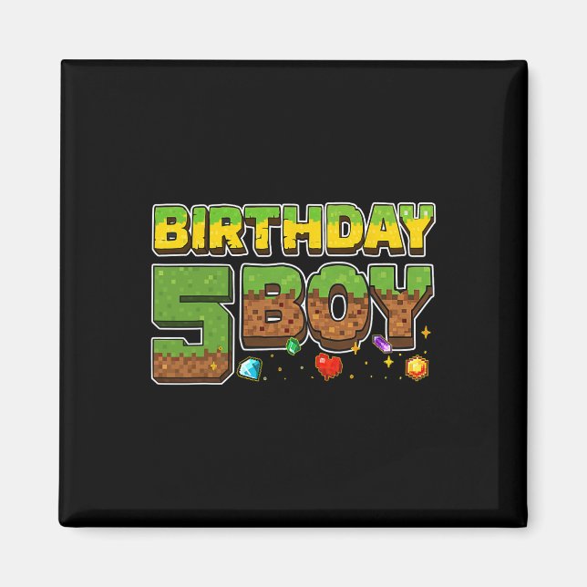 Aimant T-shirt pixel Fun anniversaire garçon 5ème anniver (Devant)