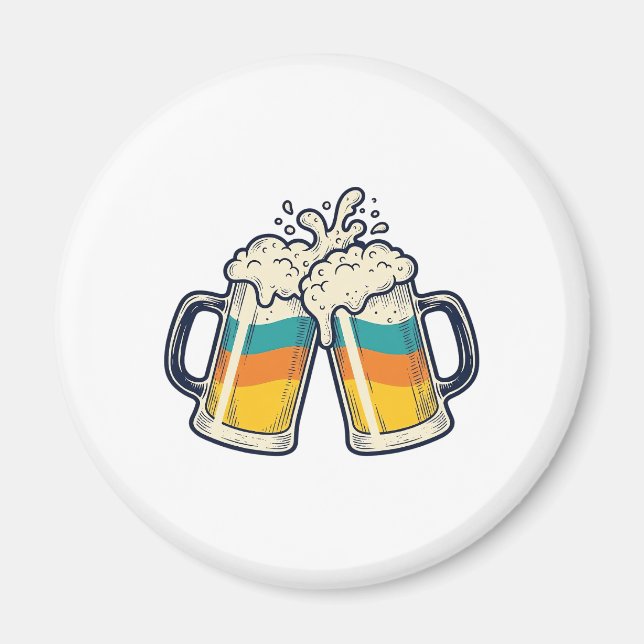 Aimant T-shirt vectoriel de mug de bière arc-en-ciel vint (Devant)