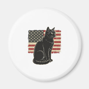 Aimant T-Shirt Vintage Graphique Chat Drapeau Patriotique