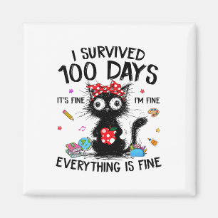Aimant T-shirts de chat drôle J'ai survécu 100 jours d'éc