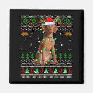 Aimant T-shirts de Noël laids de chien Vizsla Fête de San
