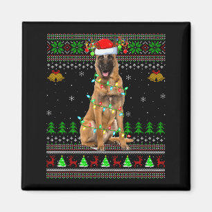 Aimant T-shirts de Noël laids pour chien Malinois Fêtes S