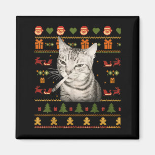 Aimant T-shirts drôles de Noël de chats qui fument pour