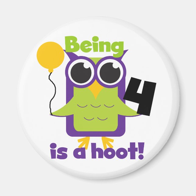 Aimant T-shirts et cadeaux 4e anniversaire de Hoot Owl (Devant)