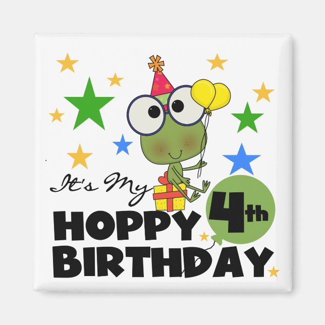 Aimant T-shirts et cadeaux 4th Birthday Frog Hoppy (Devant)