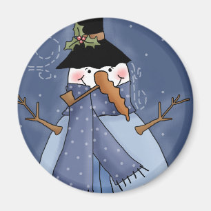 Aimant T-shirts et cadeaux bleus de bonhomme de neige