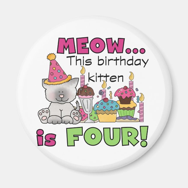 Aimant T-shirts et cadeaux d'anniversaire 4th Kitten (Devant)