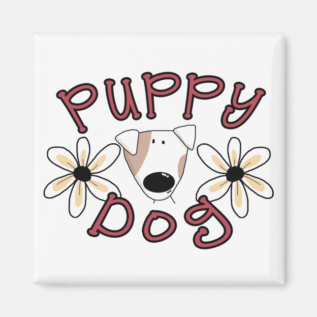 Aimant T-shirts et cadeaux de chiot de fleurs (Devant)