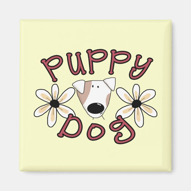 Aimant T-shirts et cadeaux de chiot de fleurs (Devant)