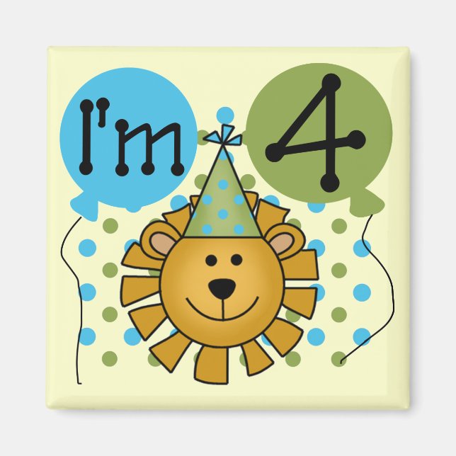Aimant T-shirts et cadeaux Lion 4th Birthday (Devant)