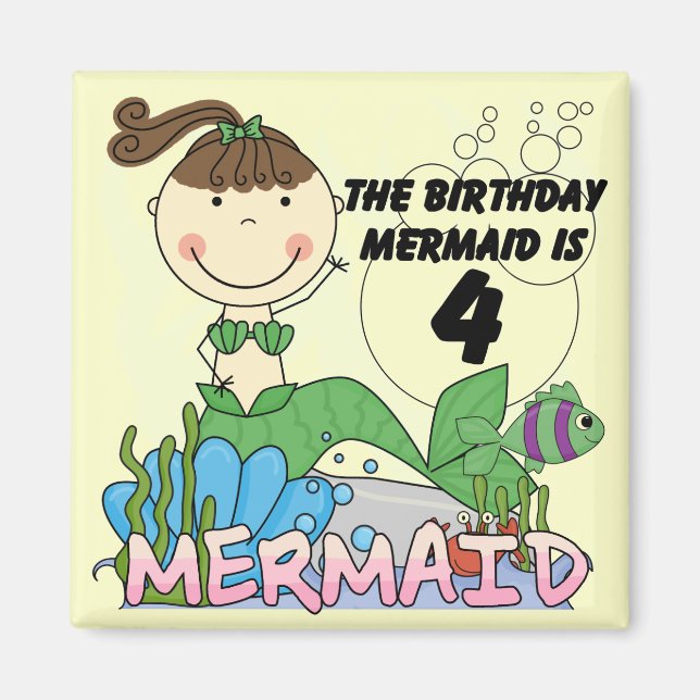 Aimant T-shirts et cadeaux Mermaid 4th Birthday (Devant)