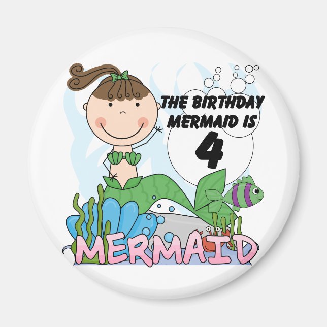 Aimant T-shirts et cadeaux Mermaid 4th Birthday (Devant)