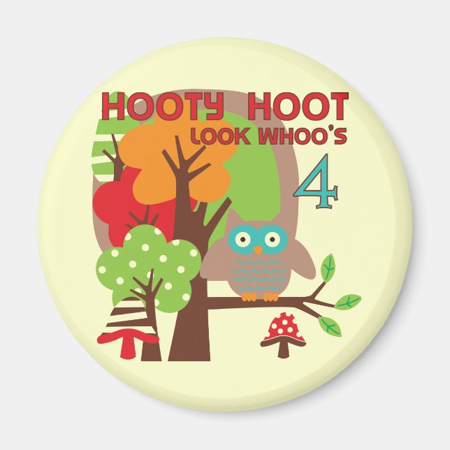Aimant T-shirts et cadeaux Owl 4th Birthday (Devant)