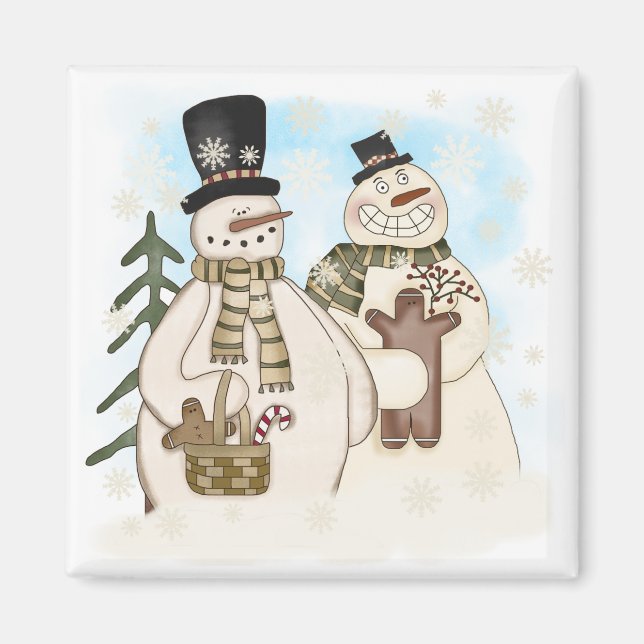 Aimant T-shirts et cadeaux Snowmen en pain d'épice (Devant)