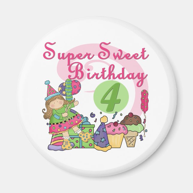 Aimant T-shirts et cadeaux Super Sweet 4e anniversaire (Devant)