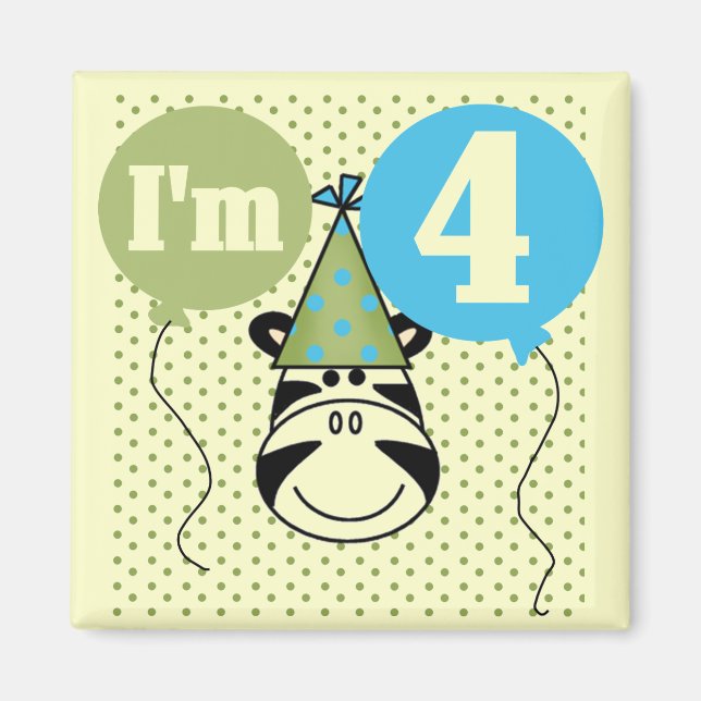 Aimant T-shirts et cadeaux Zebra 4e anniversaire (Devant)