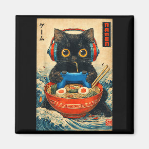Aimant T-shirts graphiques drôles japonais Ramen de chat 